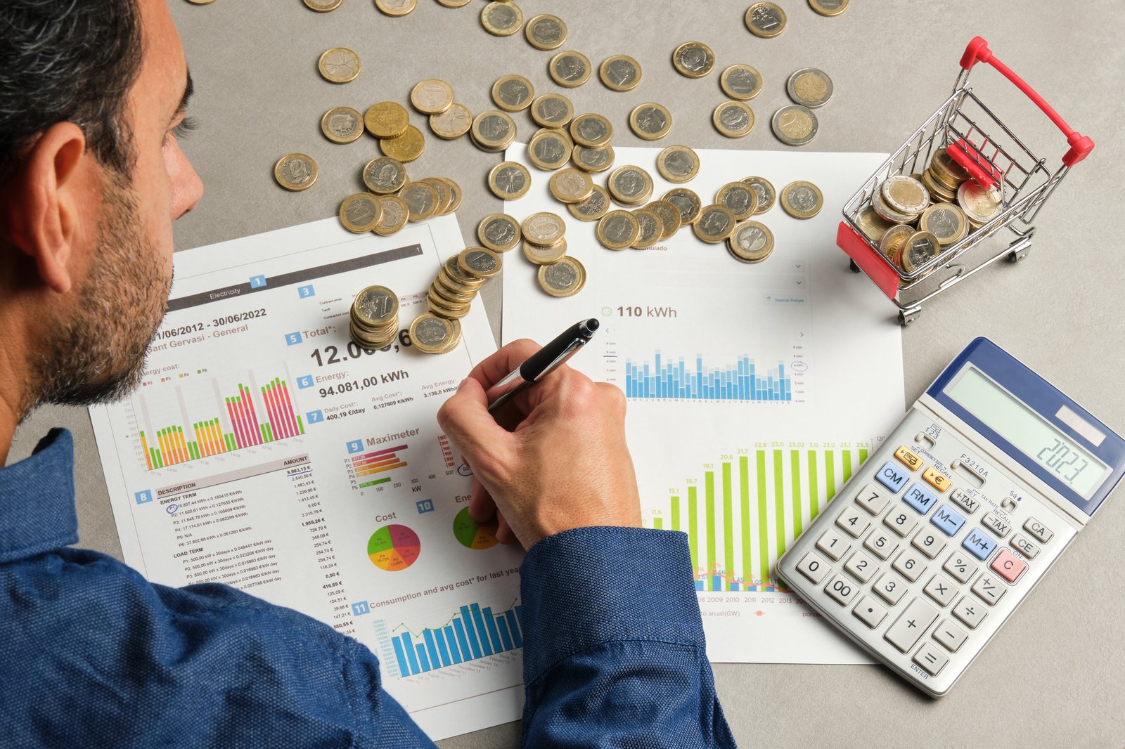 Analisi finanziaria su grafici e calcolatrice: previsione di cassa e tesoreria aziendale